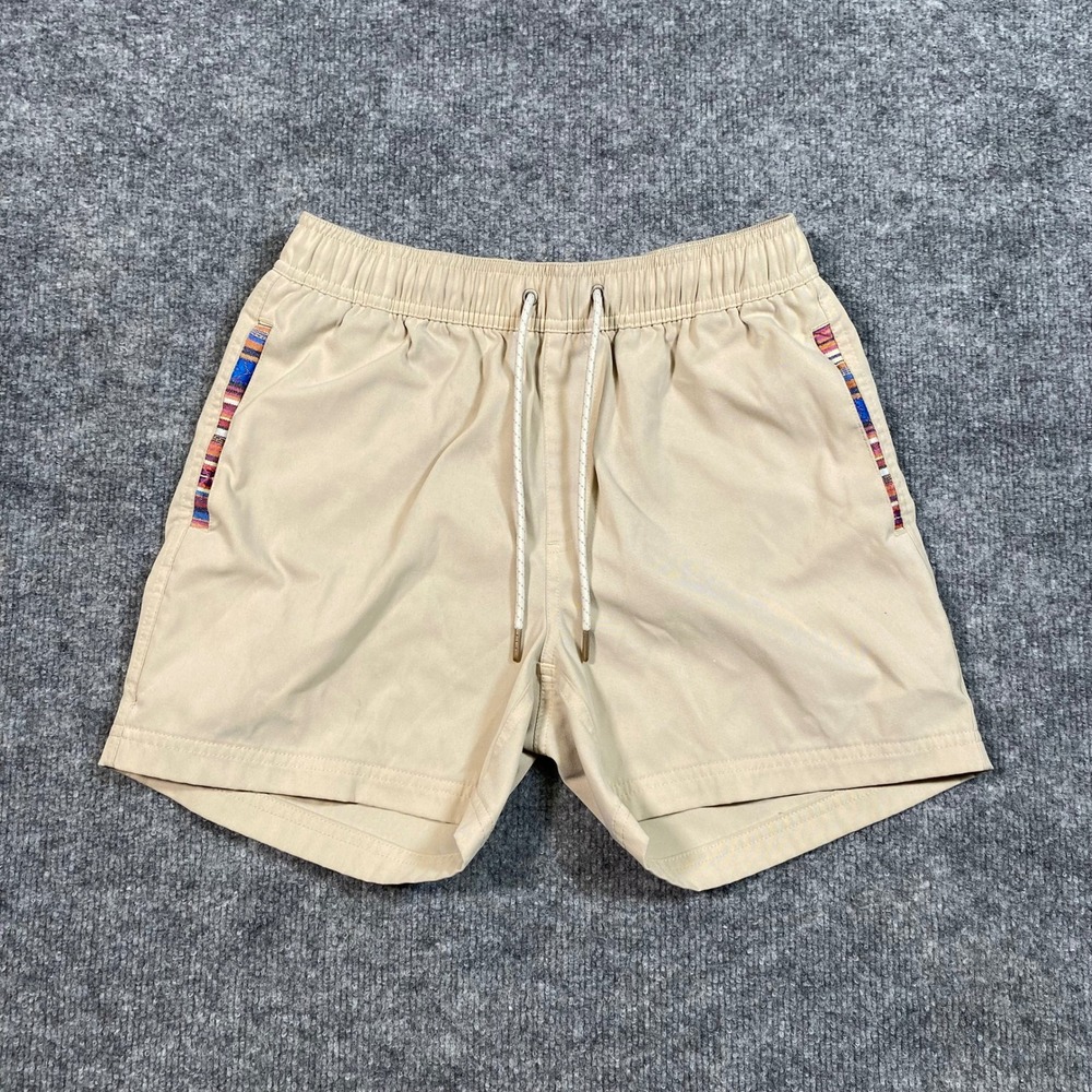 Wowie Mens Everyday Shorts Khaki Tan Woven Trim Elastic Waist Small